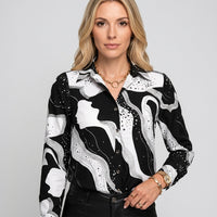 Abstracte Print Blouse met V-hals en Elegante Look