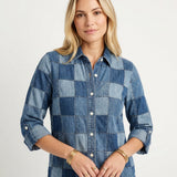 Patchwork Denim Blouse met Lange Mouwen en Casual Look