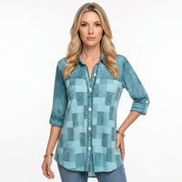 Patchwork Denim Blouse met Lange Mouwen en Casual Look