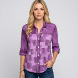 Patchwork Denim Blouse met Lange Mouwen en Casual Look
