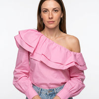 Off Shoulder Blouse met Ruches en Elegante Pasvorm