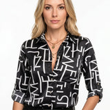 Geprinte Blouse met V-hals en Losse Pasvorm
