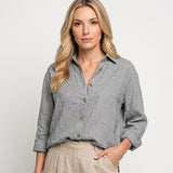 Linnen Blouse met Knopen en Relaxte Pasvorm