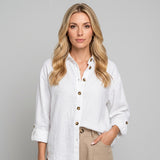 Linnen Blouse met Knopen en Relaxte Pasvorm