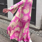 Maxi-jurk met print, volantmouwen & staande kraag – Stijlvol & Luchtig