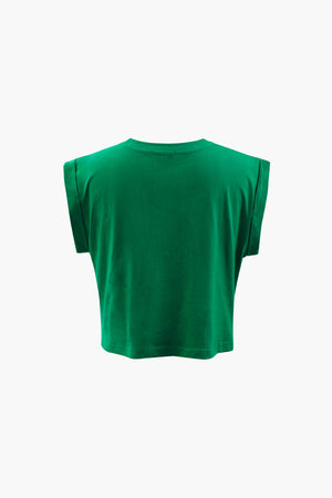 Gracelyn | Opgerolde Mouwen EYE LOOK Grafische Print Crop-T-Shirt met Knoopdetail