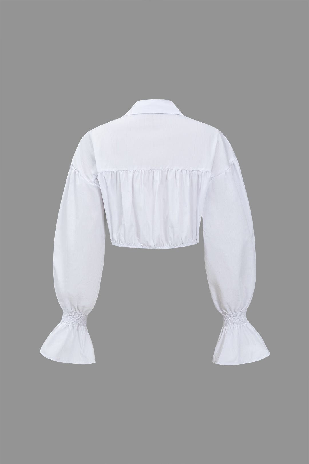 Sunniva | Cropped Blouse met Denim Korsetten en Volumineuze Mouwen