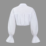 Sunniva | Cropped Blouse met Denim Korsetten en Volumineuze Mouwen