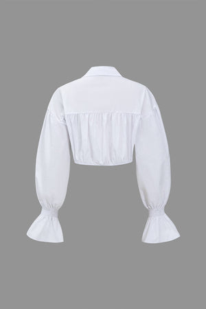 Sunniva | Cropped Blouse met Denim Korsetten en Volumineuze Mouwen