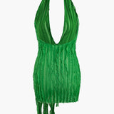 Zara | Asymmetrische Franje-Minikleed met Halter – Verleidelijk Boho-Chic voor speciale gelegenheden