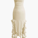 Sofia | Elegante Bandeau-Maxikleed met Volant-Details – Tijdloze Raffinement