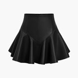 Marigold | Speelse kunstleren skaterrok met hoge taille en uitlopende zoom