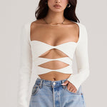 Margot | Chic Witte Uitsnijding Lange Mouw Crop Top voor Trendy Vrouwen