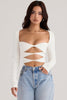 Margot | Chic Witte Uitsnijding Lange Mouw Crop Top voor Trendy Vrouwen