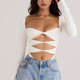 Margot | Chic Witte Uitsnijding Lange Mouw Crop Top voor Trendy Vrouwen