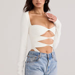 Margot | Chic Witte Uitsnijding Lange Mouw Crop Top voor Trendy Vrouwen