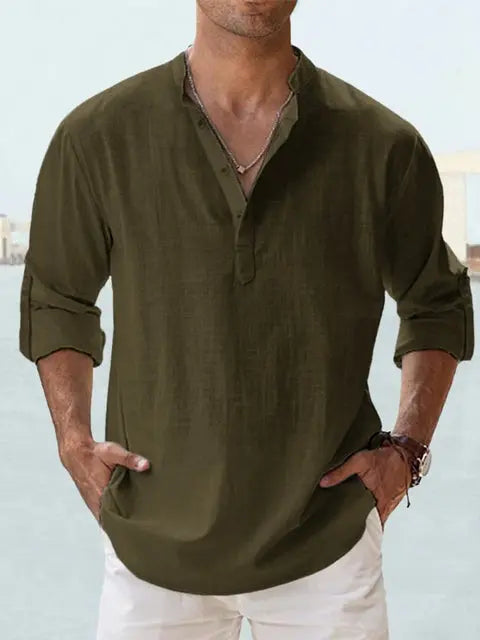 John | Luchtig Linnen Shirt met Henley-Kraag