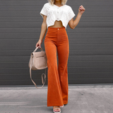 Ella | Dames Curvy Flared Hoge Taille Broek | Elegante Stretch Corduroy