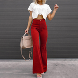 Ella | Dames Curvy Flared Hoge Taille Broek | Elegante Stretch Corduroy