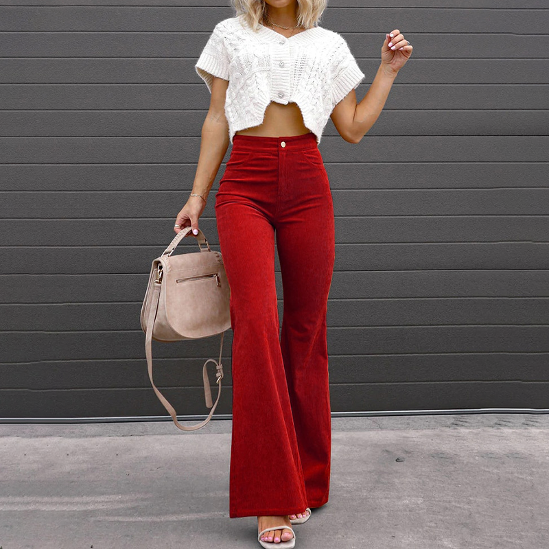 Ella | Dames Curvy Flared Hoge Taille Broek | Elegante Stretch Corduroy