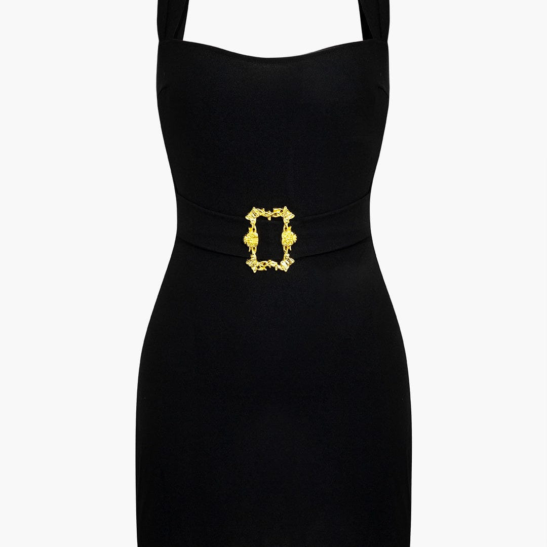 Amara | Elegante Zwarte Minidress met Gouden Ceintuur – Tijdloze Raffinement voor Stijlvolle Optredens
