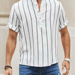 Samuel | Korte mouwen Henley zomerhemd met streepmotief