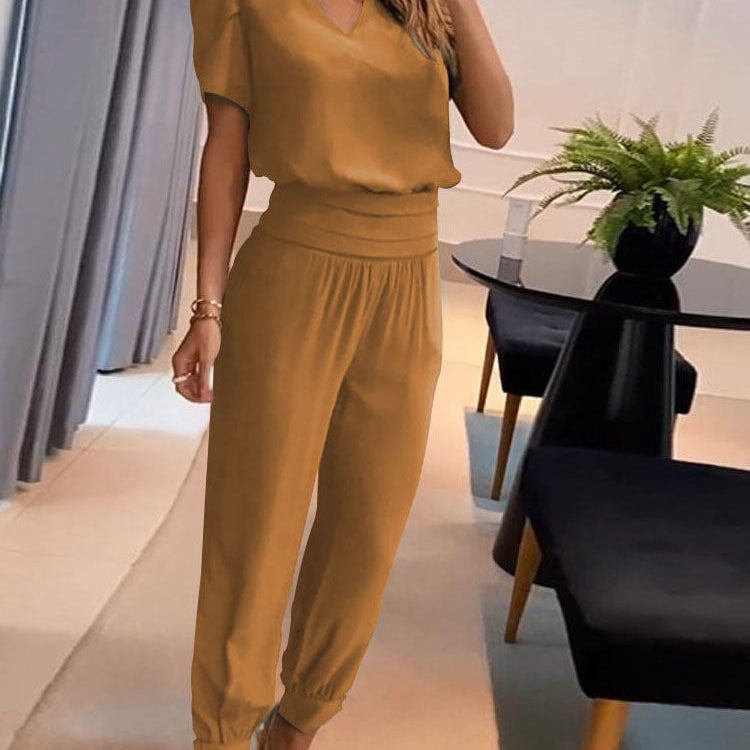 UrbanElegance dames set – blouse met pofmouwen & broek met elastische taille