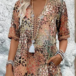 Zomerkleed met V-hals & Allover-patroon – Kniehoog & comfortabel