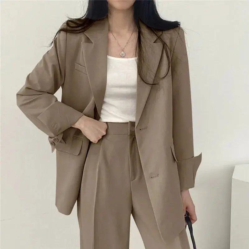 Athena | Effen Blazer- en Rechte Pantalon Set voor Dames