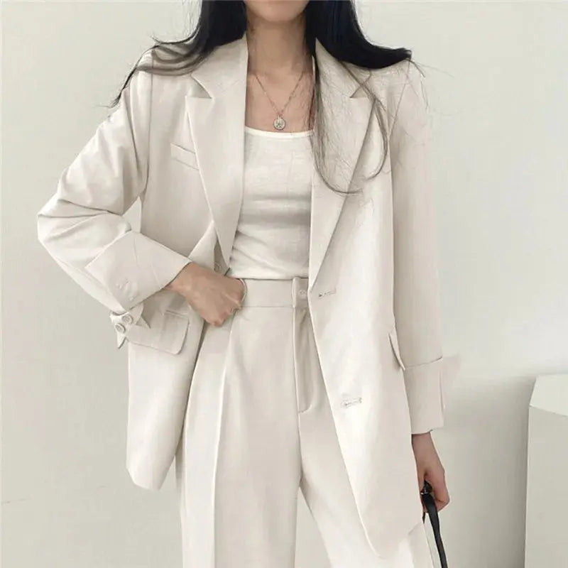 Athena | Effen Blazer- en Rechte Pantalon Set voor Dames