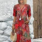 Zomerkleed met V-hals & Allover-patroon – Kniehoog & comfortabel