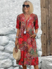 Zomerkleed met V-hals & Allover-patroon – Kniehoog & comfortabel