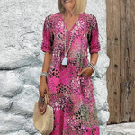 Zomerkleed met V-hals & Allover-patroon – Kniehoog & comfortabel