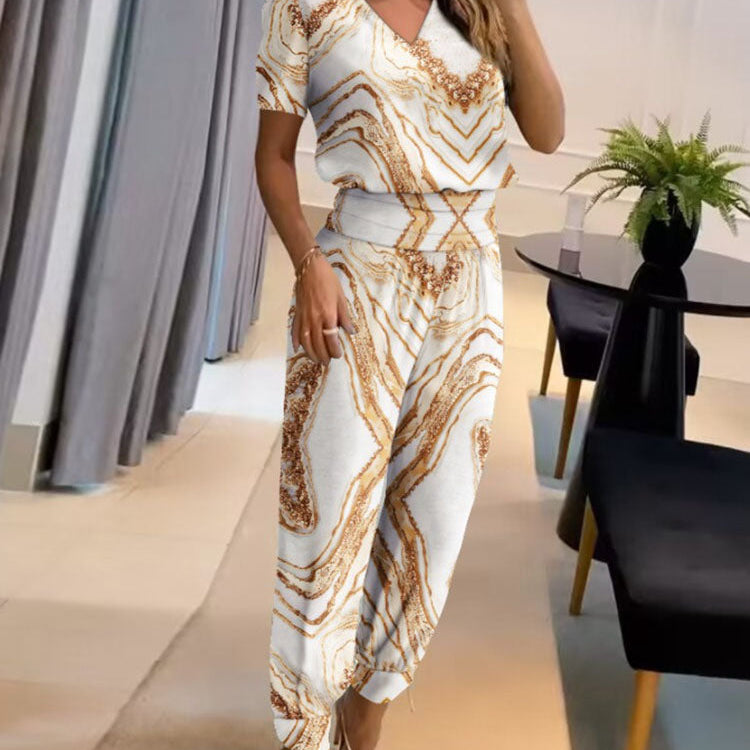 UrbanElegance dames set – blouse met pofmouwen & broek met elastische taille