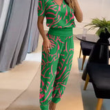 UrbanElegance dames set – blouse met pofmouwen & broek met elastische taille