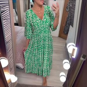 Los Boho-jurk met V-hals en grafisch patroon – Enkel lengte