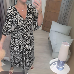 Los Boho-jurk met V-hals en grafisch patroon – Enkel lengte