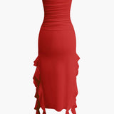 Sofia | Elegante Bandeau-Maxikleed met Volant-Details – Tijdloze Raffinement