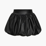 Cordula | Extravagantere Ballon-Minirok van Kunstleer met Elastische Tailleband