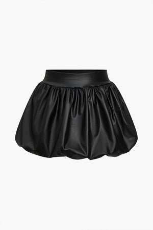 Cordula | Extravagantere Ballon-Minirok van Kunstleer met Elastische Tailleband