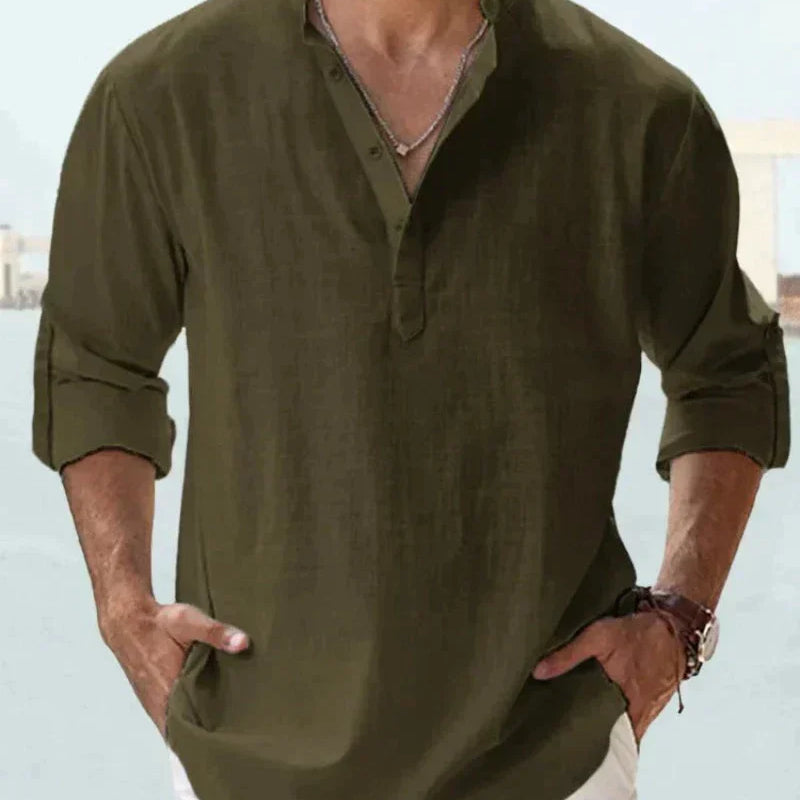 Roan™ Heren Linnen Shirt met Lange Mouwen
