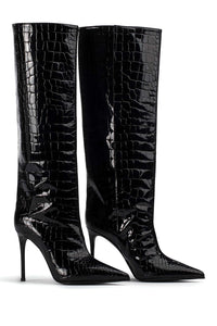Camille | Croco-Leren Laarzen met Stiletto-Hak