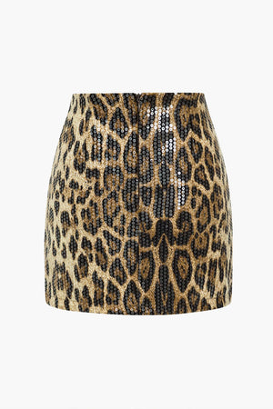 Lunaria | Glamoureuze Pailletten Minirok met opvallende Luipaardprint