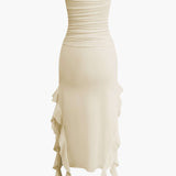 Sofia | Elegante Bandeau-Maxikleed met Volant-Details – Tijdloze Raffinement