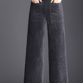 Corduroy Damesbroek – Elegante Broek met Wijde Pijpen en Zachte Ribstof