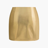 Freyja | Glanzende Gouden Metallic Minirok met getailleerde pasvorm en hoge taille