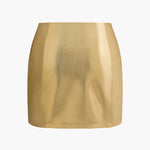 Freyja | Glanzende Gouden Metallic Minirok met getailleerde pasvorm en hoge taille