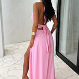Elegante Maxidress met Halternek en Beenopening