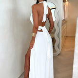 Elegante Maxidress met Halter en Beenopening
