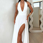 Elegante Maxidress met Halter en Beenopening